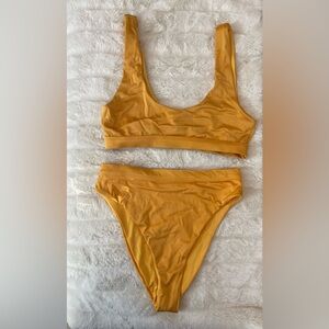 Hot Miami Styles Mustard Yellow Bikini Set - Scoop Neck Top & High-Cut Bottoms